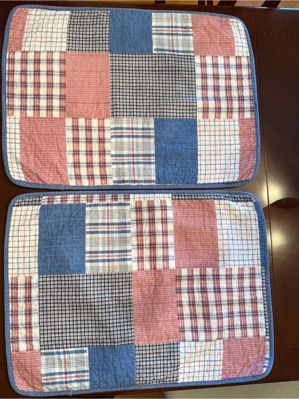 Vintage Nautica Seaside Patchwork Quilt Pillow Shams Blue Red Plaid Set of 2